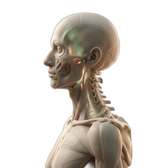 An abstract, warm 3D anatomical sculpture of a human profile with subtle glowing highlights indicating areas of relief.